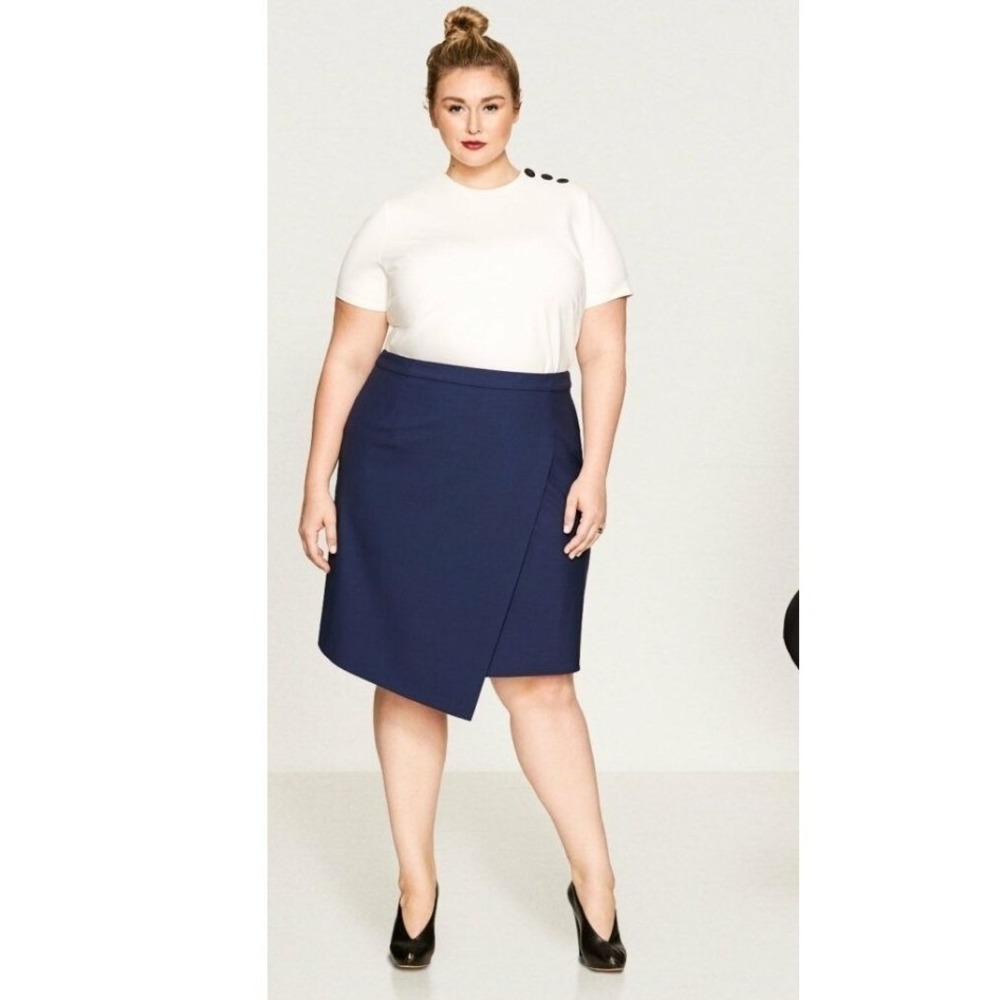 PARI PASSU Wool Navy Wrap Midi Skirt Size 14/ 1B Minimalist Career Office Luxury